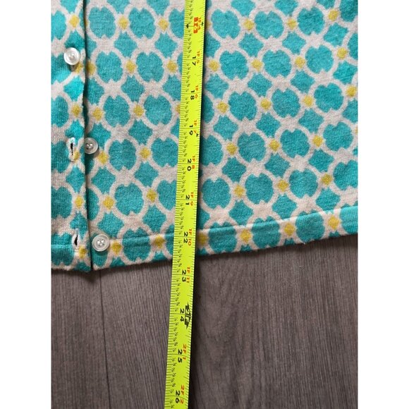Garnet Hill Womens Button-Up Cardigan Sweater M 100% Merino Wool Aqua & Yellow - Picture 6 of 7